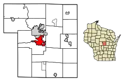 Location of Plover in Portage County, Wisconsin.