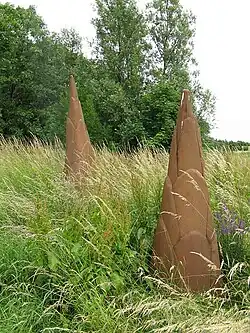 Germination sculpture at the entrance at the north end of the Portrack Meadows site