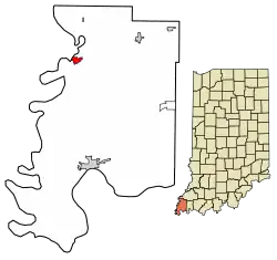 Location of New Harmony in Posey County, Indiana.
