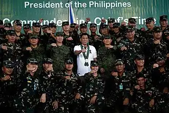 Duterte with the soldiers at the 10th Infantry Division