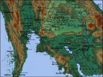 Proposed locations of ancient kingdoms in Menam and Mekong Valleys in the 7th century based on the details provided in the Chinese leishu, Cefu Yuangui, and others.