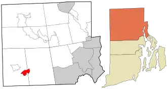 Location of the CDP in Providence County and the state of Rhode Island.