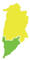 Map of Quneitra District (yellow) within Quneitra Governorate