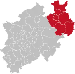 Map of North Rhine-Westphalia highlighting Detmold