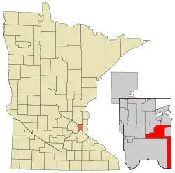 Location of the city of Maplewood within Ramsey County, Minnesota