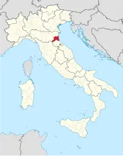 Map highlighting the location of the province of Ravenna in Italy