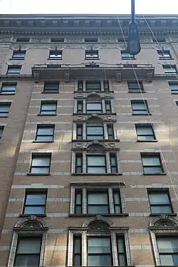 Detail of windows on the center bays of the facade