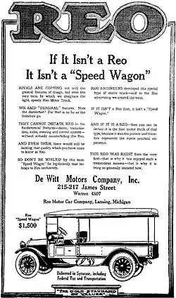 A 1919 REO Motor Car Company Advertisement. The Syracuse Herald, June 8, 1919