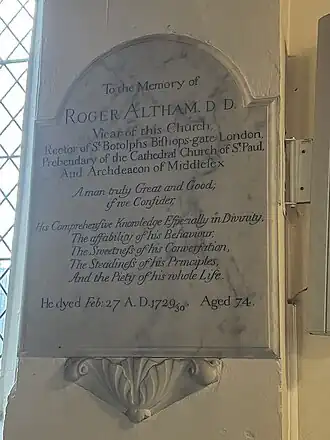 Rev Roger Altham’s Wall tablet.