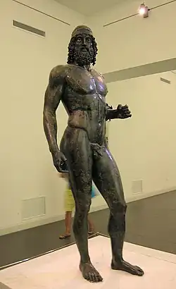 An Ancient Greek warrior in bronze. Riace Bronzes, Museo Nazionale della Magna Grecia, c. 450 BC