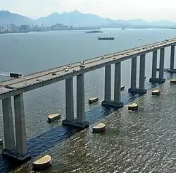 The Rio-Niterói Bridge, a section of the BR-101 over Guanabara Bay between the cities of Rio de Janeiro and Niterói.