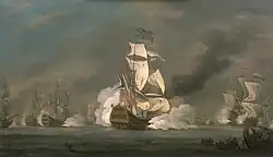Robert Woodcock – A Battle Between English and Dutch Ships.