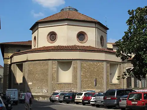 Brunelleschi's rotunda from Santa Maria degli Angeli. Only the lower wall remains of his original design.