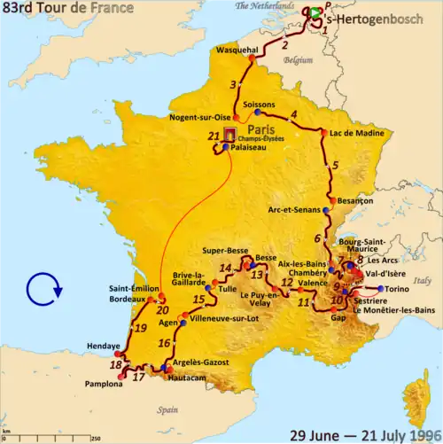 Route of the 1996 Tour de France