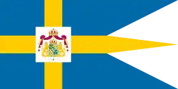 Royal standard of Sweden with the Greater coat of arms, used by the King and Queen of Sweden