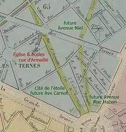 Rue d'Armaillé between Etoile and Ave des Ternes commented extract from Plan géométral de Paris et de ses agrandissements à l'échelle d'un millimètre pour 10 m. 1 : 10,000 / Engraved the line by Piat ; the letter by P. Rousset ; revised and updated by Alfred Potiquet
