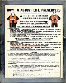 Life preserver information placard