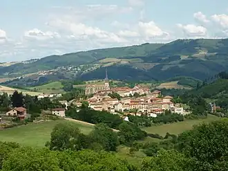 The church and surrounding buildings in Saint-Just-d'Avray