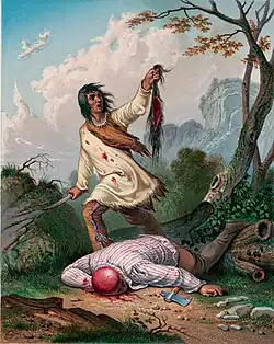 Lithograph depiction of scalping, circa 1850s