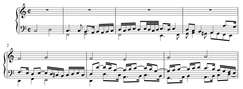 First bars of Schlick's Eya ergo: an early example of fore-imitation in keyboard music.
