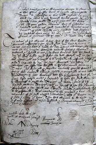 Covenant bond from 1623 written in Latin and English