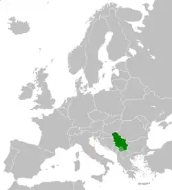Map indicating locations of Serbia and San Marino