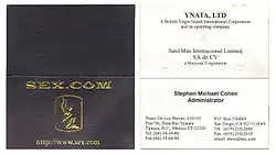 His Sex.com business card