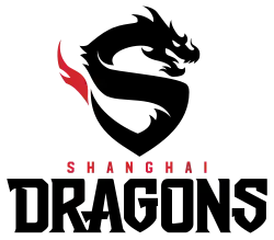 The logo for the Shanghai Dragons features a stylized dragon in the shape of the letter 'S'.