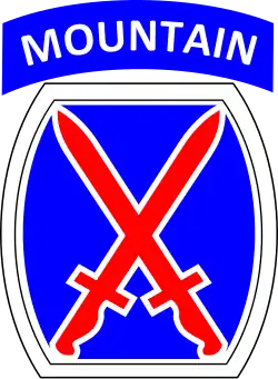 Bayonets in saltire create Roman numeral X for the US Army's 10th Mountain Division.