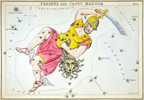 Perseus with Medusa's head, as depicted in Urania's Mirror, a set of constellation cards published in London c. 1825