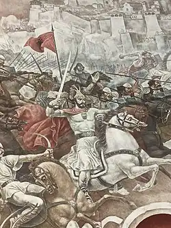 Part of a mural depicting Skanderbeg and his troops