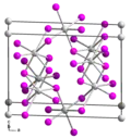 Structure of solid SnI2. Color code: violet = I, gray = Sn.