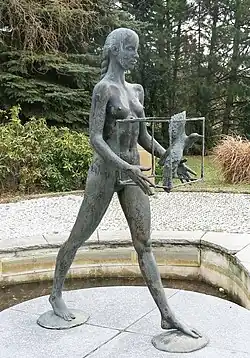 Sculpture of a girl with a cage (1989), park behind the congress centre of the Na Homolce hospital, Prague