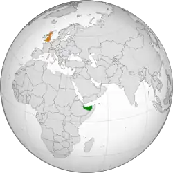 Map indicating locations of Somaliland and United Kingdom