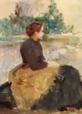 Ung kvinde siddende ved en søbred, oil on canvas, 1885