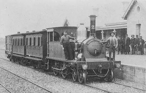 Black and white photo of South Australian Railways "first F class" locomotive of 1869