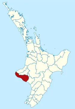 South Taranaki district within the North Island