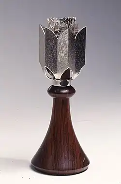 Havdalah Spice Container (1980) by Bernard Bernstein, made of rosewood, silver, from Yeshiva University Museum
