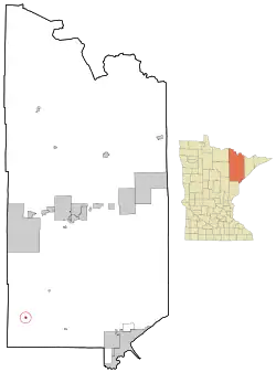 Location of the city of Floodwood within Saint Louis County, Minnesota