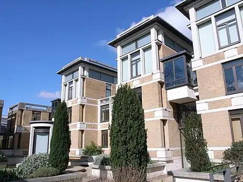 The Garden Quadrangle at St John's College, built between 1989 and 1993 by MJP Architects. The college was founded in 1555 by Sir Thomas White, a merchant and Master of the Worshipful Company of Merchant Taylors. A number of buildings in modern styles have been added to the college since the 1950s.