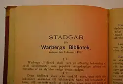 Statutes for Varberg Library, adopted on 9 January 1890.