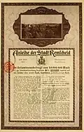 Bond of the town Remscheid, issued 25 August 1922
