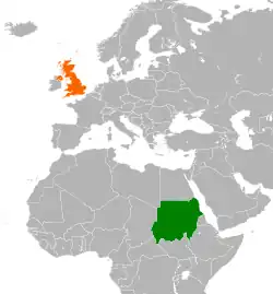 Map indicating locations of Sudan and United Kingdom