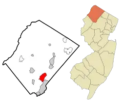 Map of Lake Mohawk in Sussex County. Inset: Location of Sussex County in New Jersey.