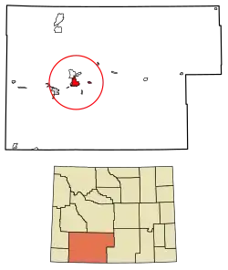 Location of Rock Springs in Sweetwater County, Wyoming.