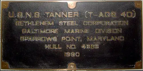 TS State of Maine shipbuilder's plate (as USNS Tanner)