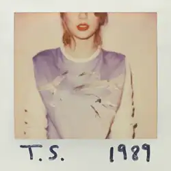 Cover art of 1989: a polaroid photo of Taylor Swift wearing a shirt with seagulls on a blue sky, centered against off-white negative space; her face is cut off by the eyes. Below reads "T.S." and "1989".