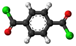 Ball-and-stick model of the terephthaloyl chloride molecule