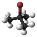 Ball and stick model of tert-butyl bromide