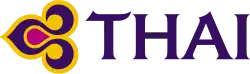 Thai Airways International logo, showing the traditional Thai greeting gesture (wai), and the curves representing traditional Thai architecture of the decorative structure called lamyong